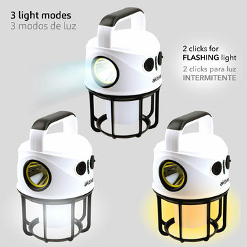 Aktive Laterne mit drei Lichtmodi. Hauptlicht und Blinklicht Funktion.