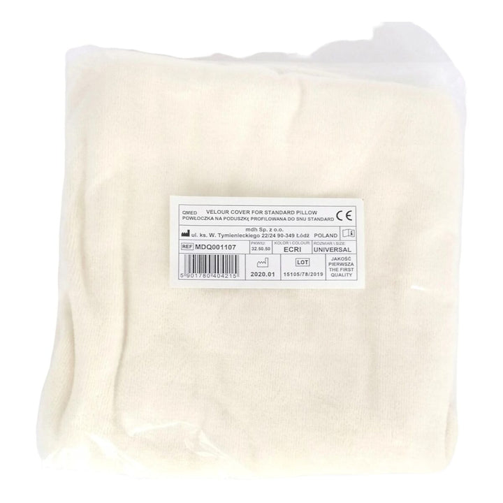 Weißer QMED Velours Kissenbezug für Standardkissen, verpackt. Bezug ist MDQ001107C.