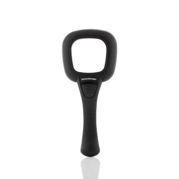 Schwarze Lupe mit LED und UV-Licht, ergonomischer Griff für bequeme Nutzung.