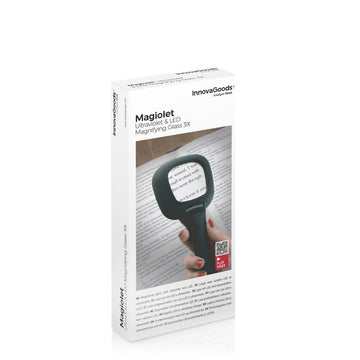 Magiolet Lupe mit LED- und UV-Licht. Vergrößert Text mit 3-facher Vergrößerung.