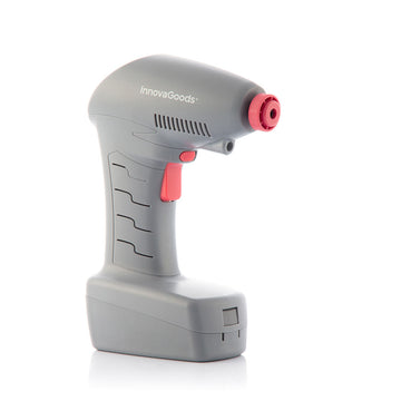 Grauer, tragbarer Luftkompressor mit LED Airpro+ InnovaGoods und pinkfarbener Düse.