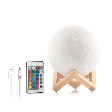 InnovaGoods Mond Lampe mit LED und Holzfuß mit Fernbedienung - homely Family Shop