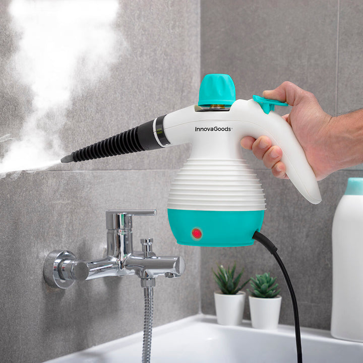 InnovaGoods Handdampfreiniger reinigt Fliesen mit Dampf. Mehrzweck-Dampfreiniger mit Zubehör.