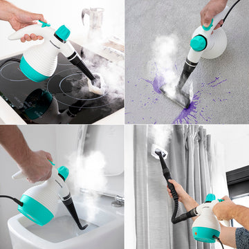 9-in-1 Handdampfreiniger reinigt Herd, Teppich, Toilette und Vorhänge mit Dampf.