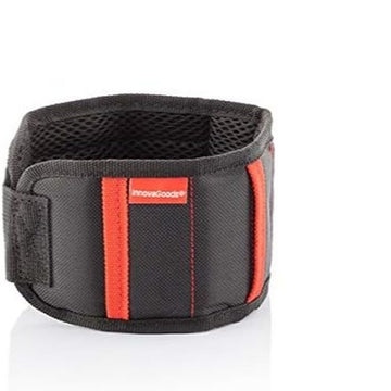 Magnetisches Heimwerker Armband, schwarz mit roten Akzenten und Klettverschluss.