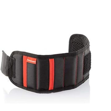 Schwarzes magnetisches Heimwerker Armband mit roten Akzenten und Klettverschluss.