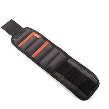 Schwarzes magnetisches Heimwerker Armband mit roten Akzenten und Magnetstreifen.