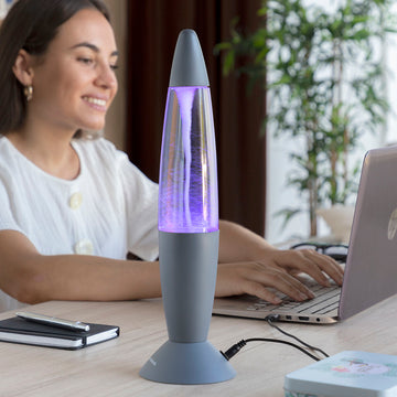 Graue Tornado LED-Lavalampe mit lila Lichteffekt - homely Family Shop