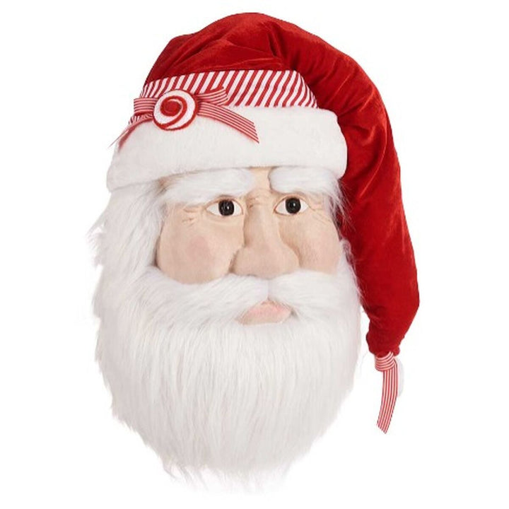 Bunter Deko-Weihnachtsmannkopf mit roter Mütze und langem, weißen Bart.