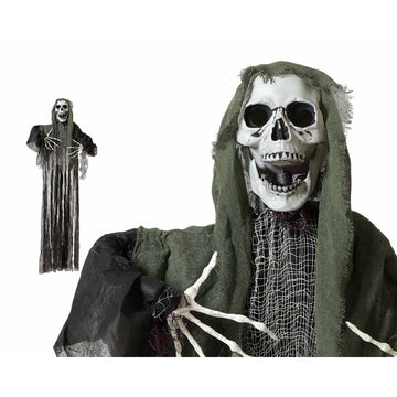Hängendes Skelett mit grünem Umhang und Knochenhänden. Halloween Deko!