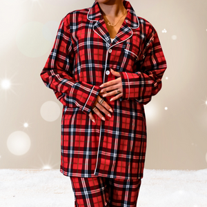 Homely Damen und Herren Pyjama Set mit Karodesign und Paspeln - homely Family Shop