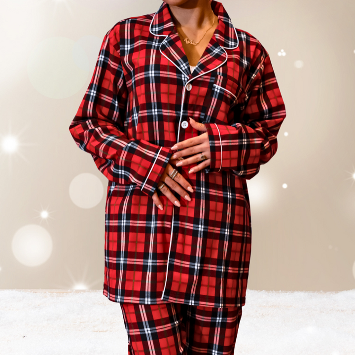 Homely Damen und Herren Pyjama Set mit Karodesign und Paspeln - homely Family Shop